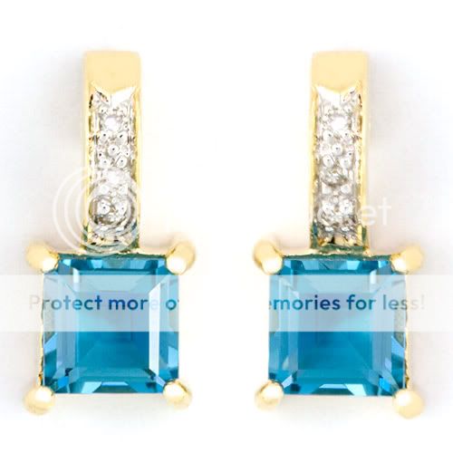 66CT NATURAL LONDON BLUE TOPAZ & DIAMOND EARRINGS 9CT 9K GOLD