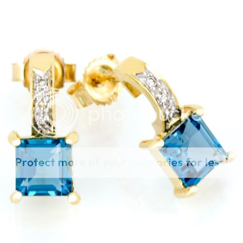 66CT NATURAL LONDON BLUE TOPAZ & DIAMOND EARRINGS 9CT 9K GOLD